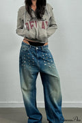 Gothic Streetwear Riveted Loose Jeans image 1