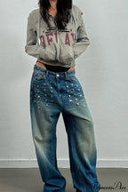 Gothic Streetwear Riveted Loose Jeans image 1
