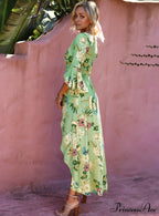 Gown Flowered for Neck Design Full-Length Vintage Warm-Season V Women image 3