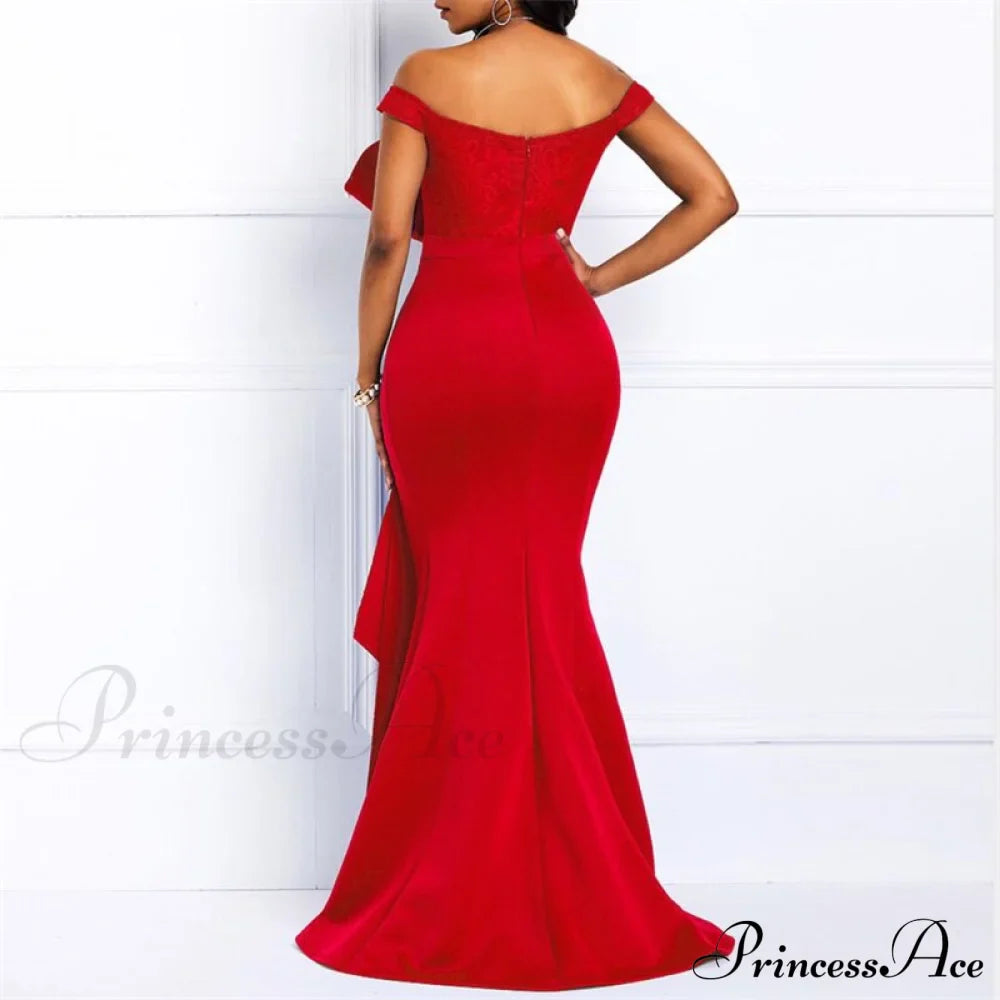 Gown Lace Elegant Embroidery Red Women Cut Low Party Beaded - - Mermaid Warm-Season Floor-Length image 2