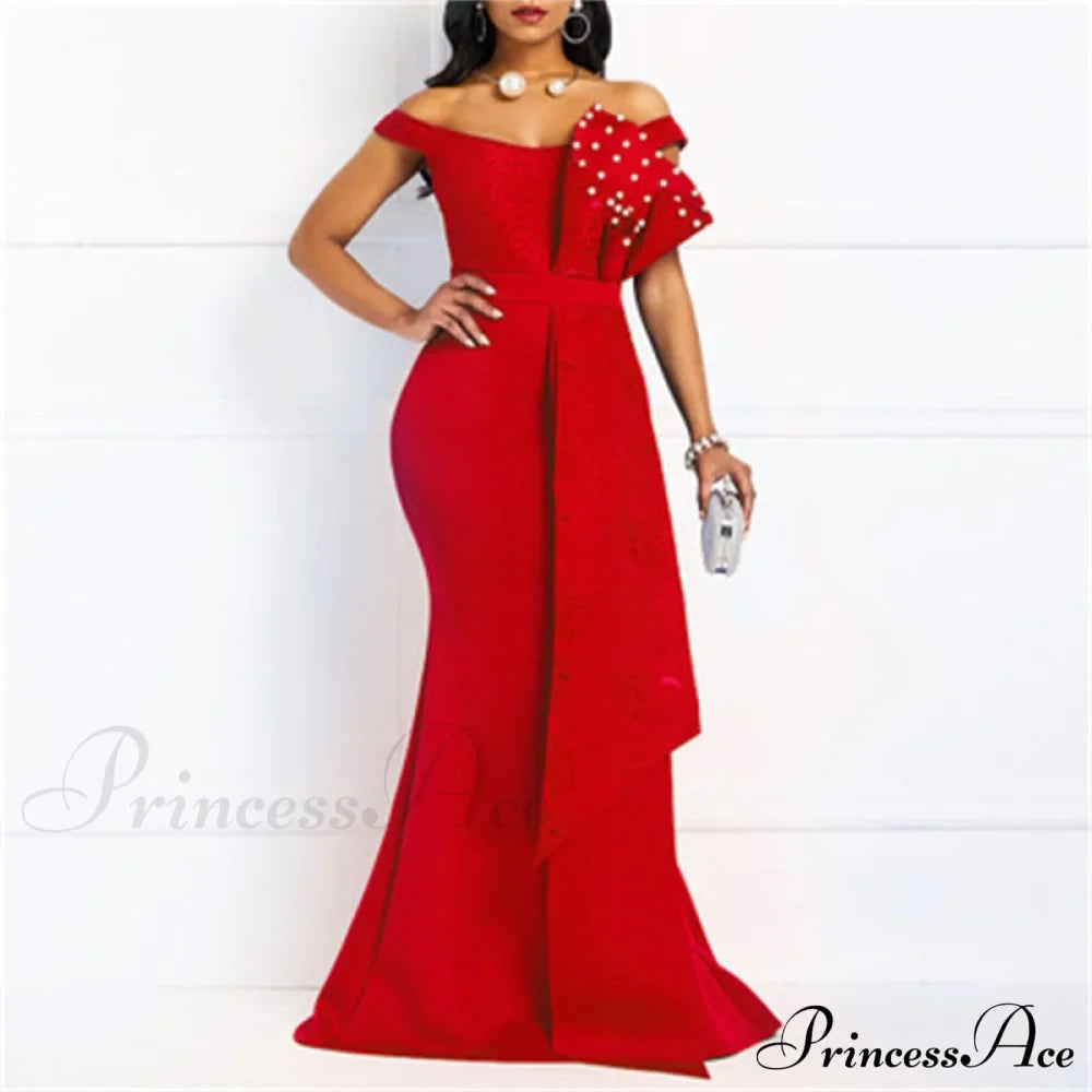 Gown Lace Elegant Embroidery Red Women Cut Low Party Beaded - - Mermaid Warm-Season Floor-Length image 7