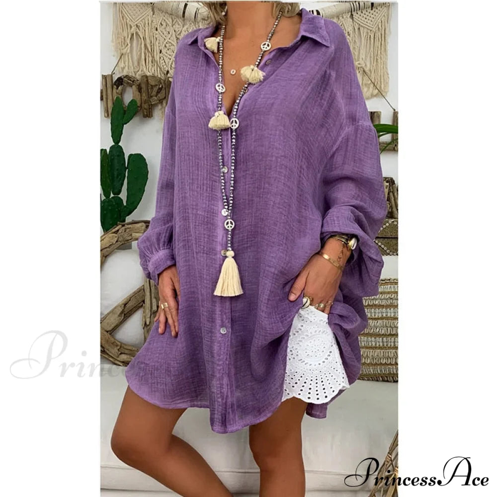 Gown Office Robe Linen Lapel Lady Long Vestidos Blouse Cotton Tunic Casual Women Solid Work Blouses Shirts Femme image 8