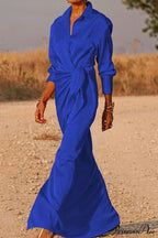 Gown Patchwork Blouse Bandage with Turndown Casual Solid Collar image 5