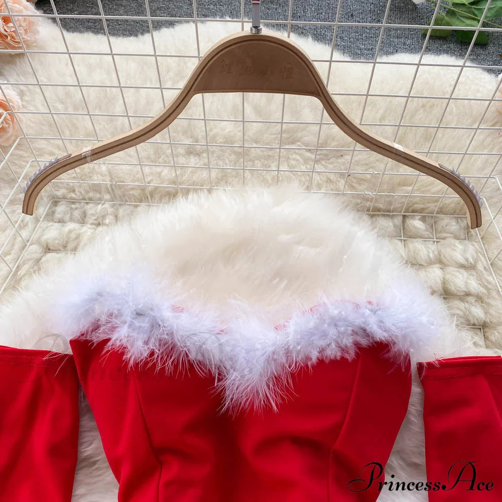 Gown Red for Backless Furry Strapless Elegant - Women Party New Year/Christmas/Femme image 11