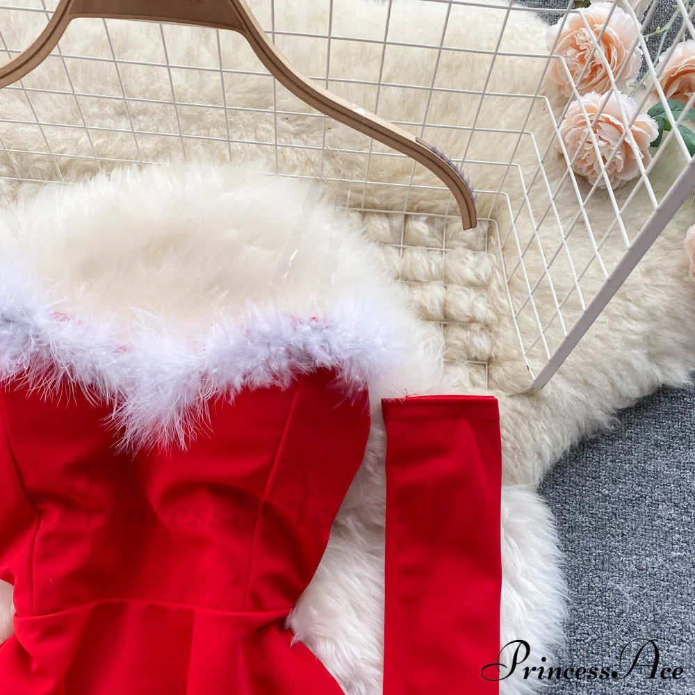 Gown Red for Backless Furry Strapless Elegant - Women Party New Year/Christmas/Femme image 9
