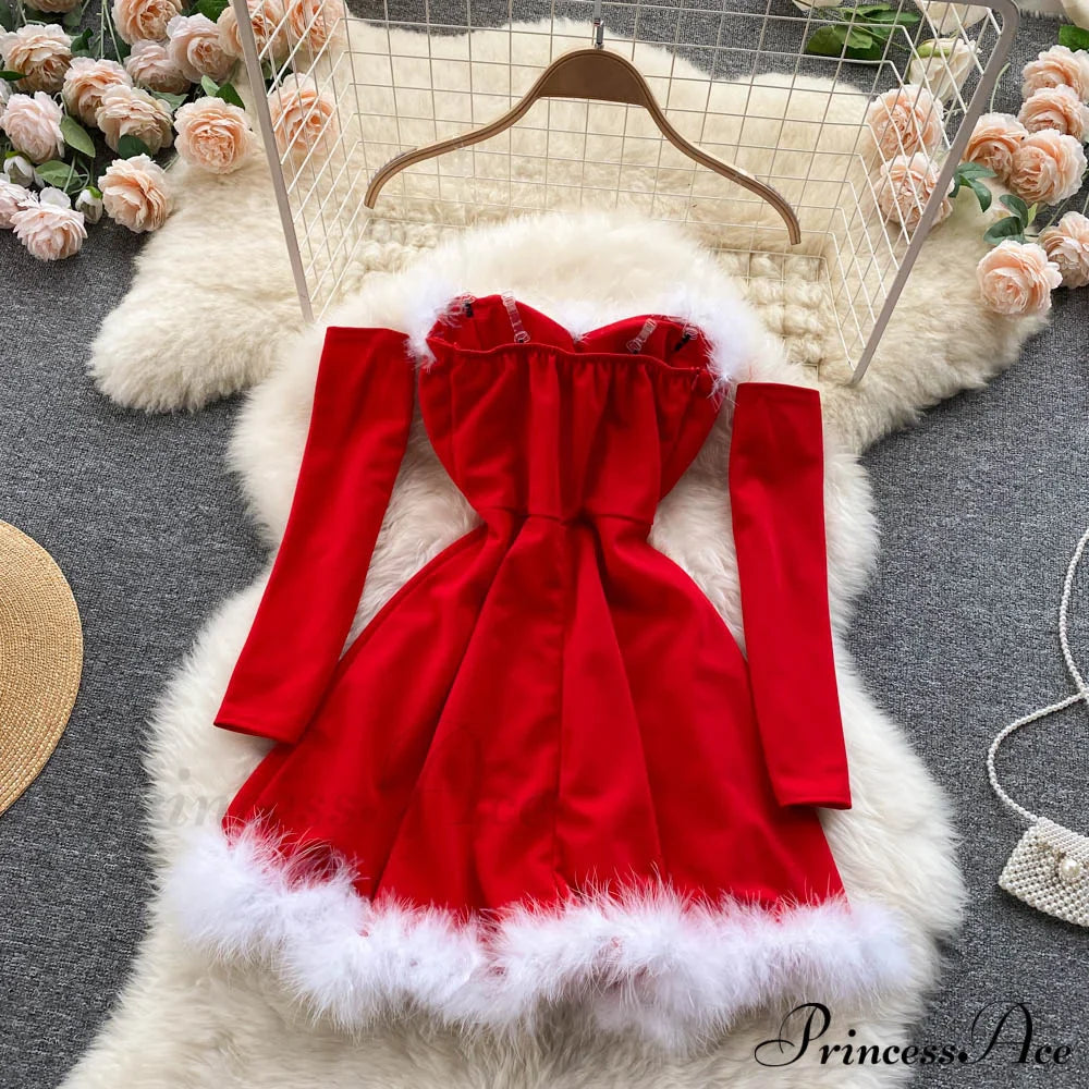 Gown Red for Backless Furry Strapless Elegant - Women Party New Year/Christmas/Femme image 16