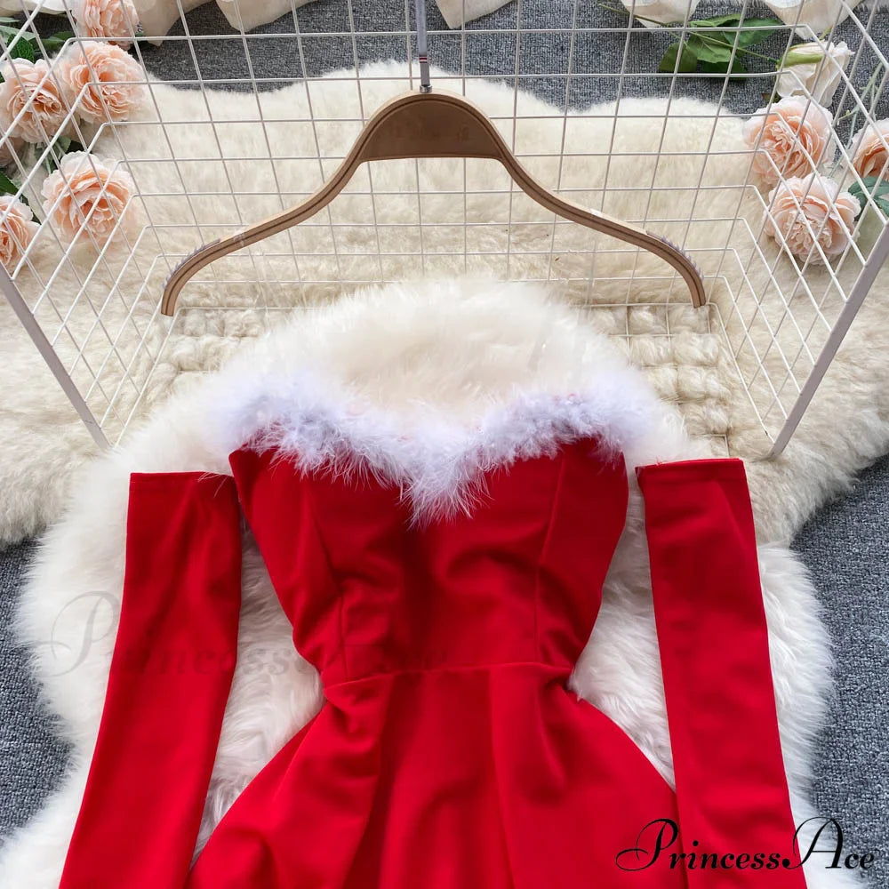 Gown Red for Backless Furry Strapless Elegant - Women Party New Year/Christmas/Femme image 8