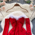 Gown Red for Backless Furry Strapless Elegant - Women Party New Year/Christmas/Femme image 8