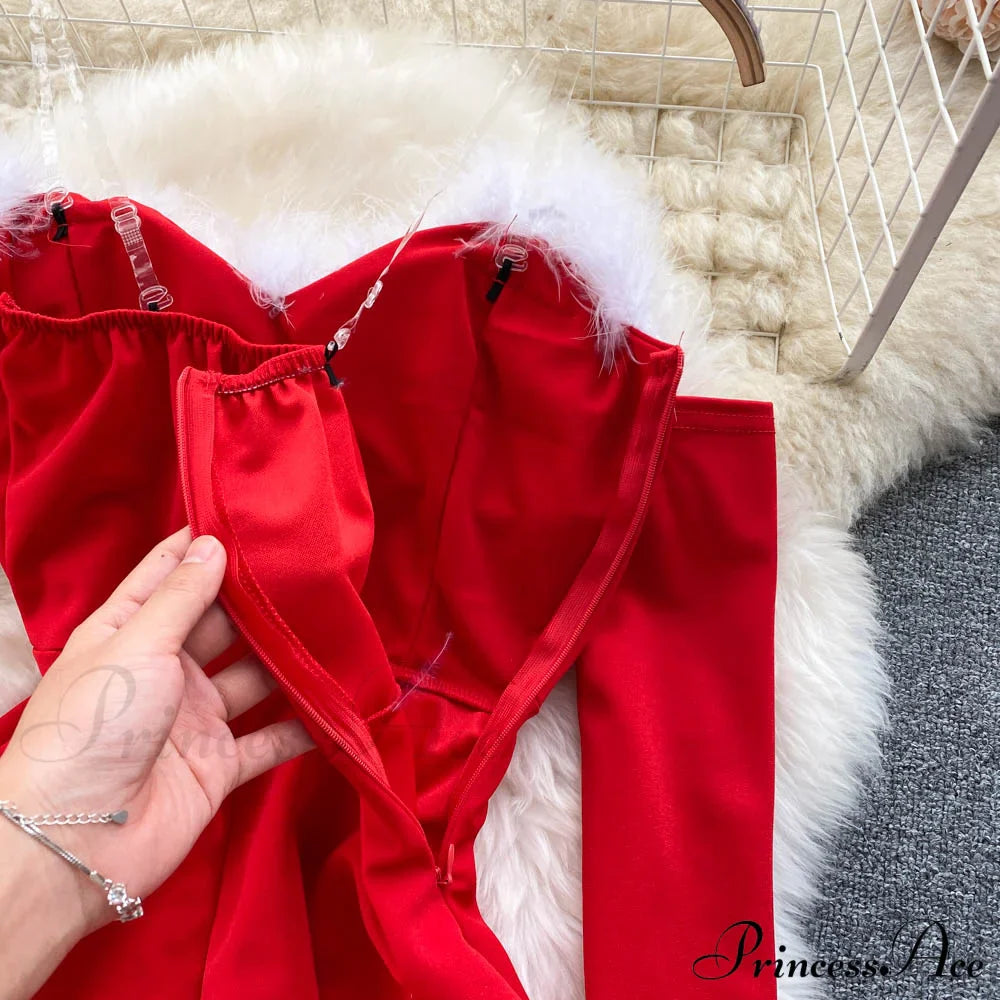 Gown Red for Backless Furry Strapless Elegant - Women Party New Year/Christmas/Femme image 20