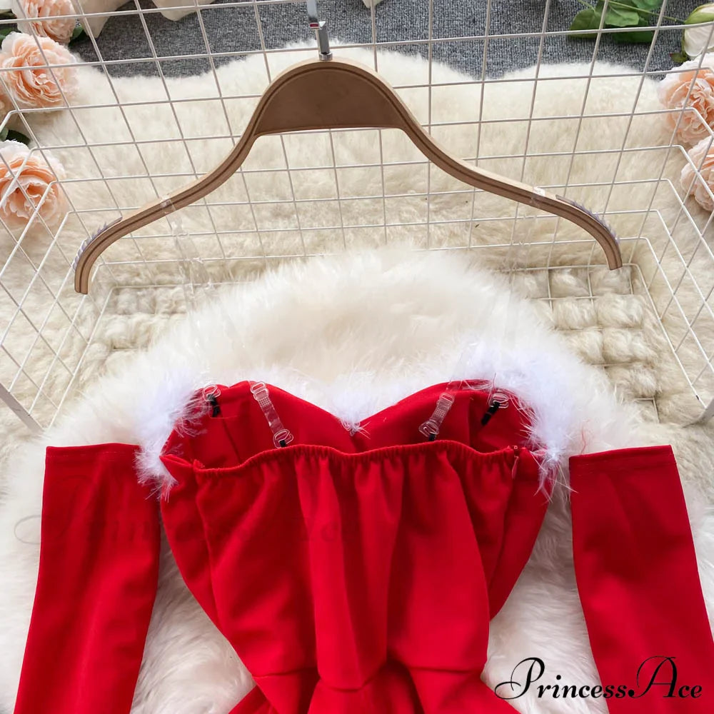 Gown Red for Backless Furry Strapless Elegant - Women Party New Year/Christmas/Femme image 19