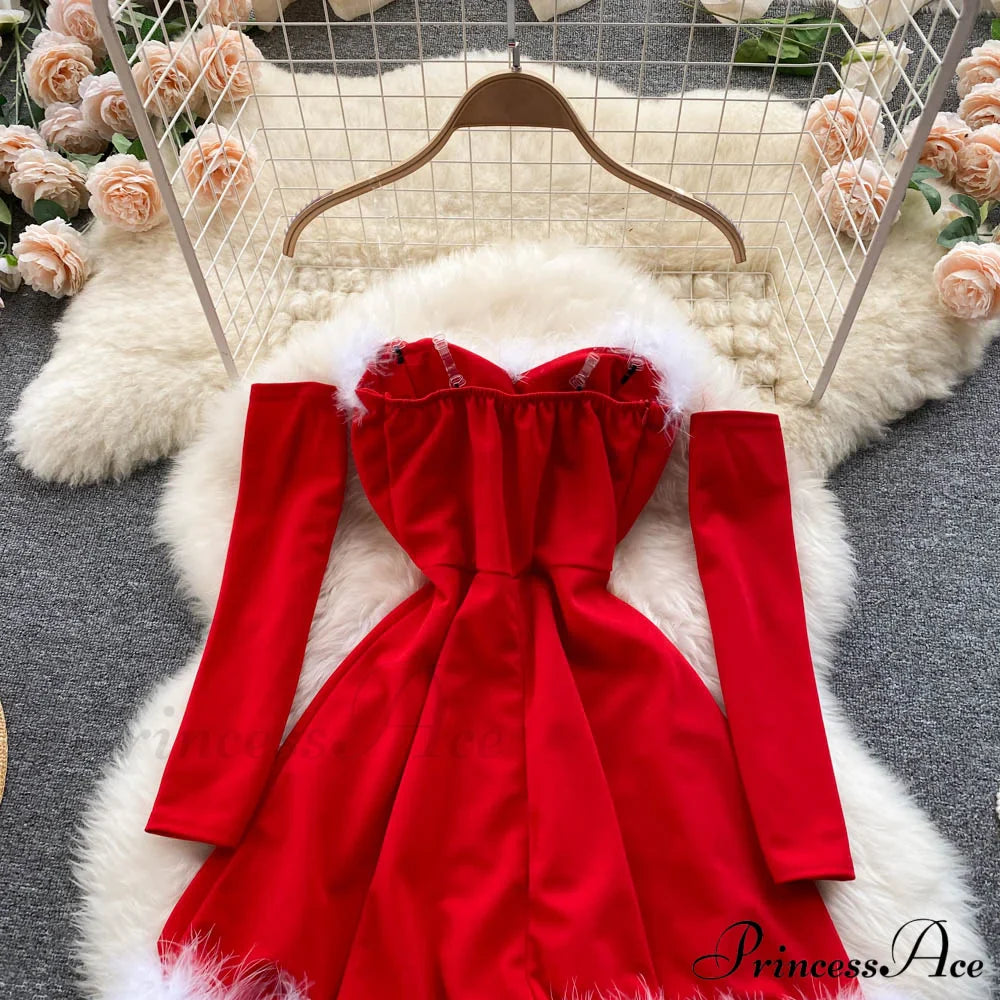 Gown Red for Backless Furry Strapless Elegant - Women Party New Year/Christmas/Femme image 17