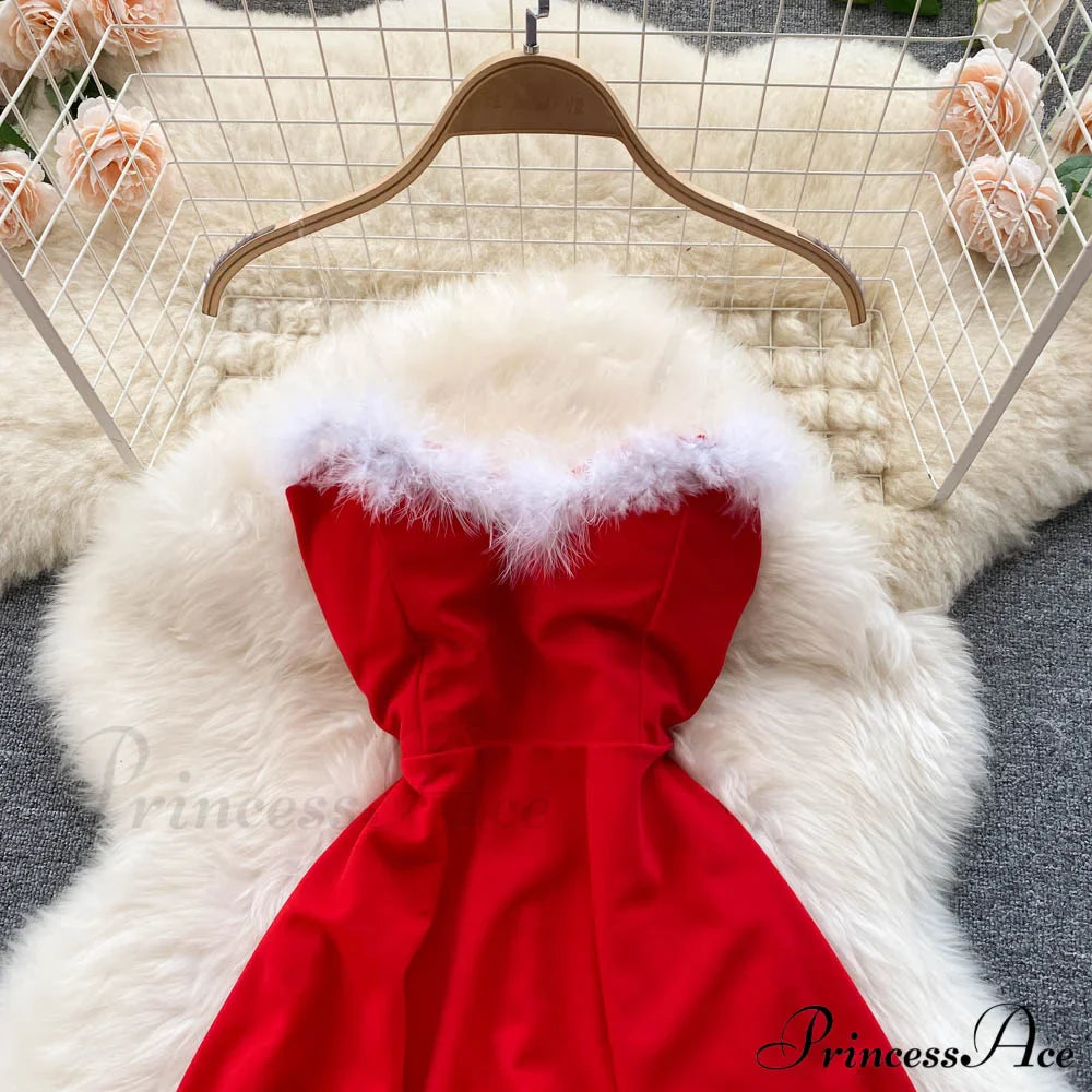 Gown Red for Backless Furry Strapless Elegant - Women Party New Year/Christmas/Femme image 15