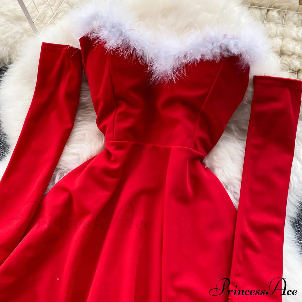 Gown Red for Backless Furry Strapless Elegant - Women Party New Year/Christmas/Femme image 10