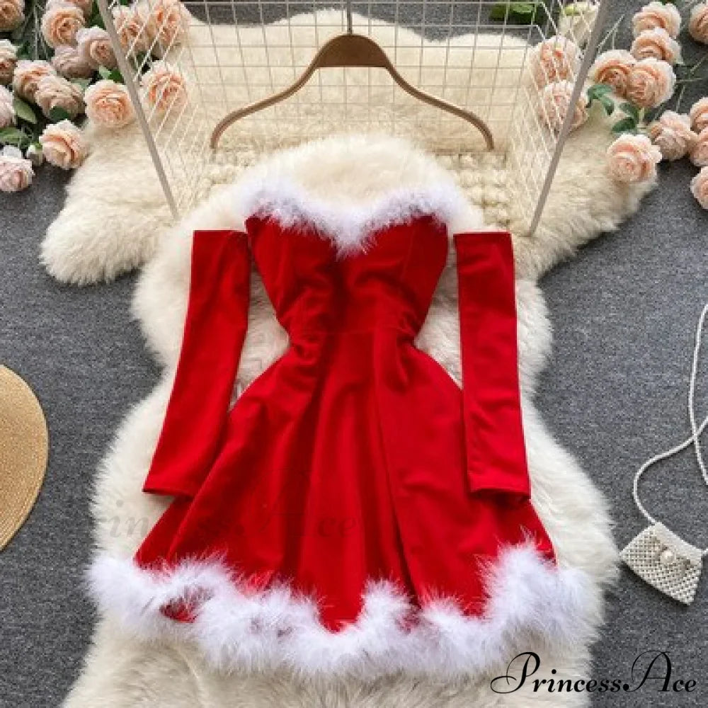 Gown Red for Backless Furry Strapless Elegant - Women Party New Year/Christmas/Femme image 6