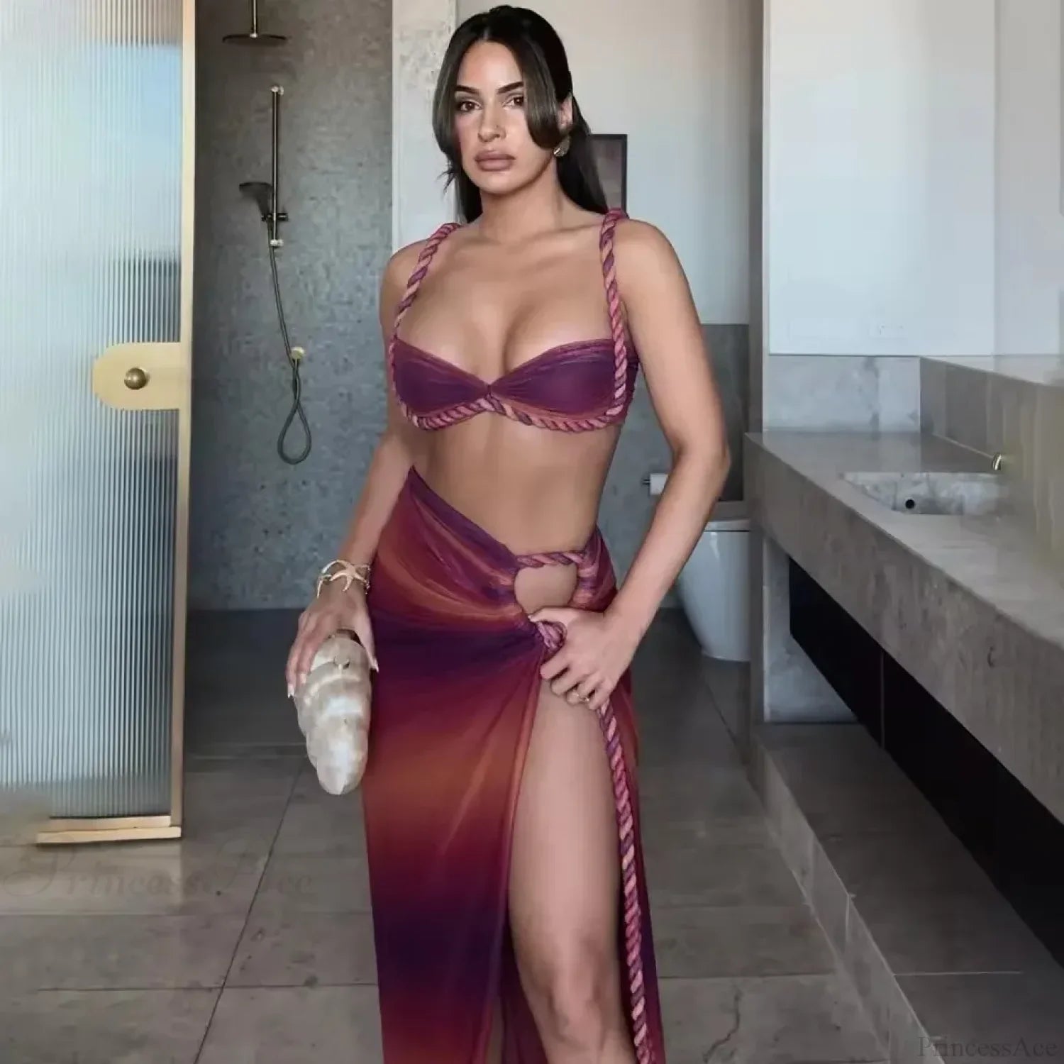 Gradient Bikini Set with Long Skirt Three Piece Swimsuit image 4