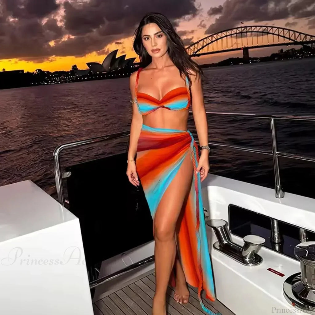 Gradient Bikini Set with Long Skirt Three Piece Swimsuit image 1