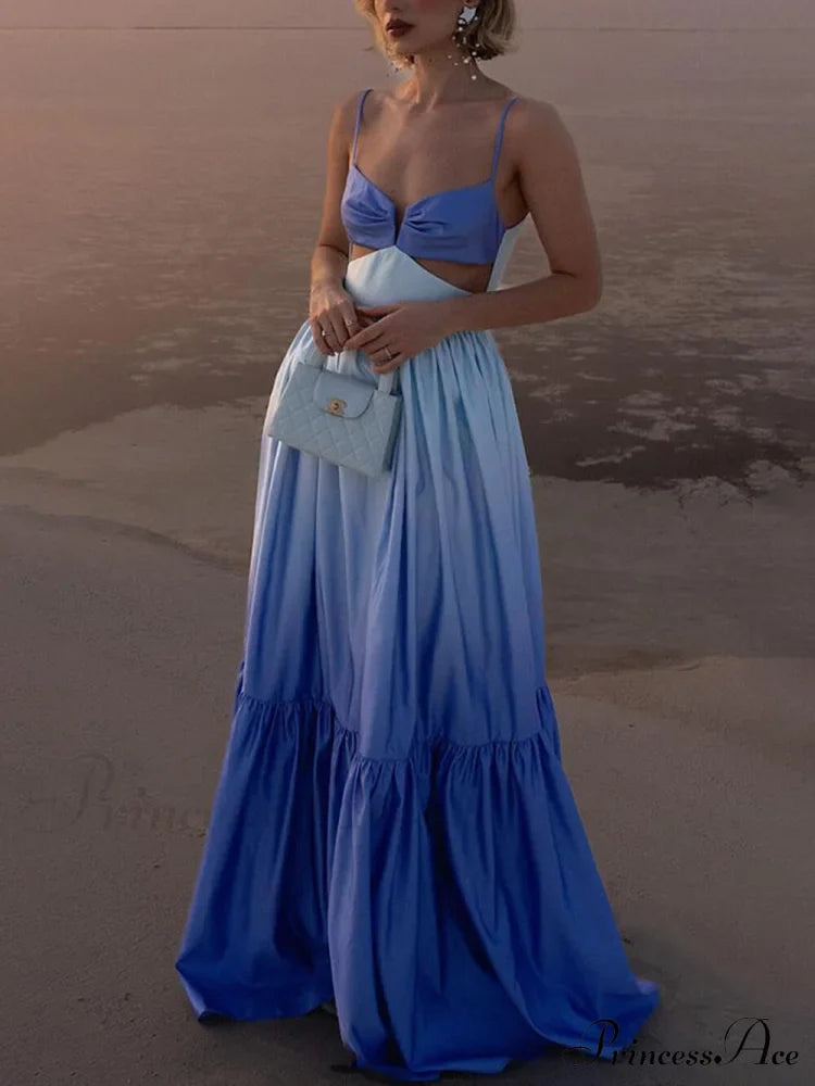 Gradient Color Print Cutout Graceful Waist Tiered Maxi Dress image 1