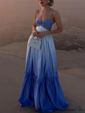 Gradient Color Print Cutout Graceful Waist Tiered Maxi Dress image 1