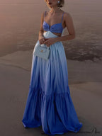 Gradient Color Print Cutout Graceful Waist Tiered Maxi Dress image 1