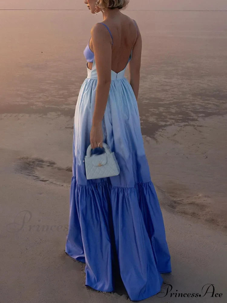 Gradient Color Print Cutout Graceful Waist Tiered Maxi Dress image 2