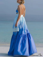 Gradient Color Print Cutout Graceful Waist Tiered Maxi Dress image 3