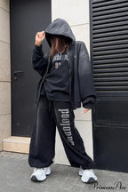 Gradient Letter Distressed Zip Hoodie image 4