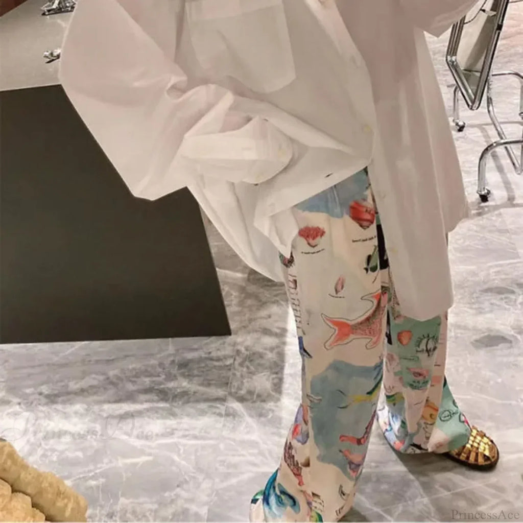 Graffiti Print Wide Leg Elastic High Waist Pant image 2