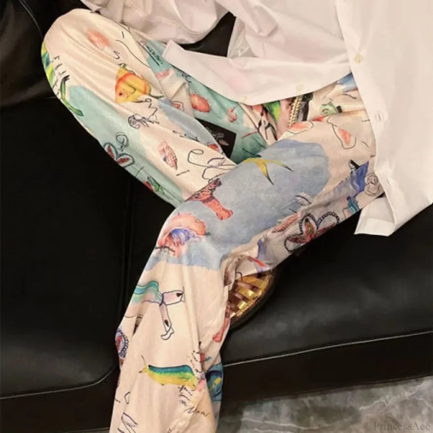 Graffiti Print Wide Leg Elastic High Waist Pant image 1