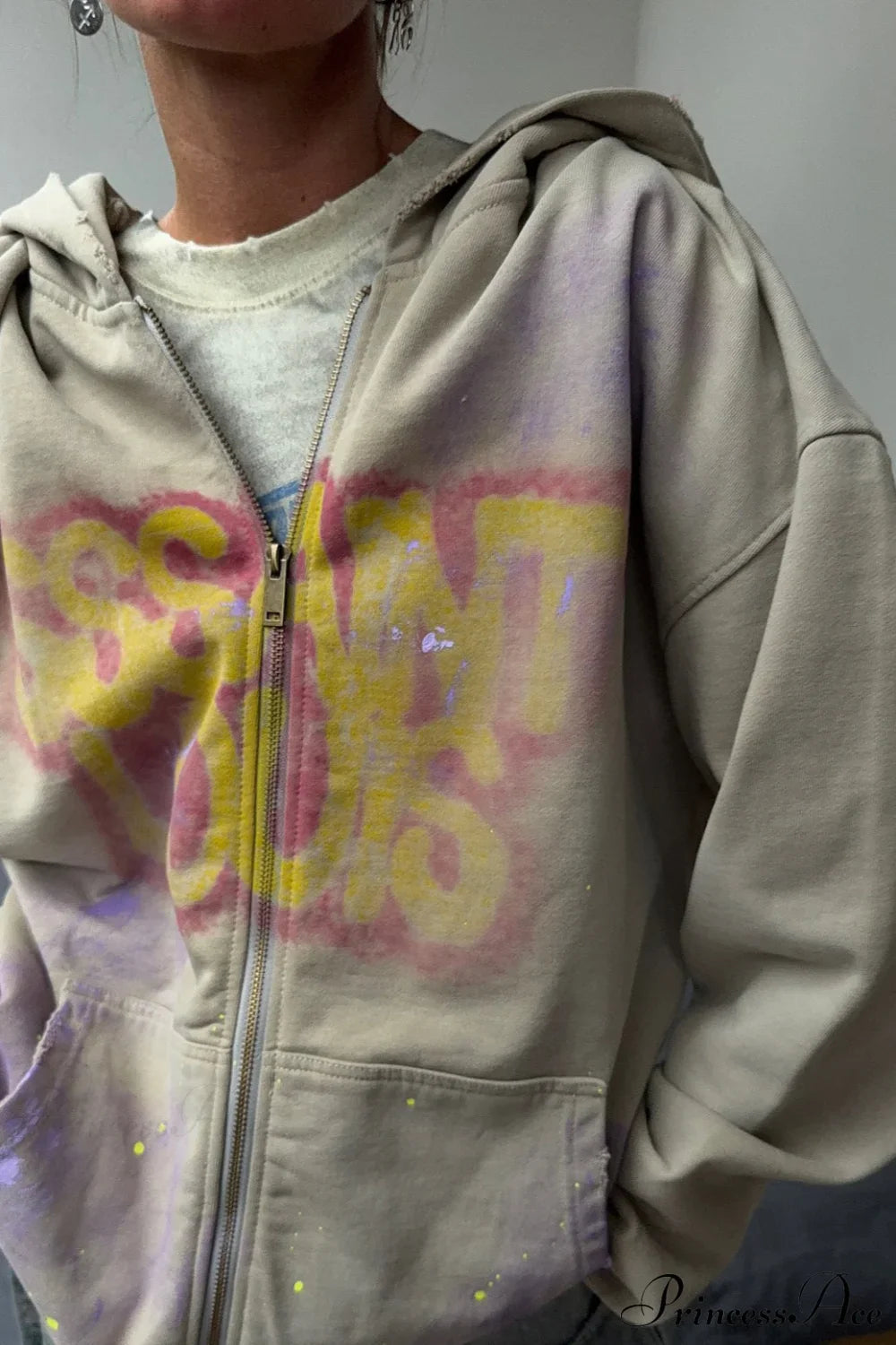 Graffiti Vintage Loose Zip Hoodie image 3