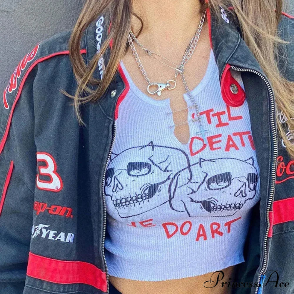 Graphic Cyber Streetwear Women Chic Sleeveless Activity Harajuku Skinny Crops Tank top image 3