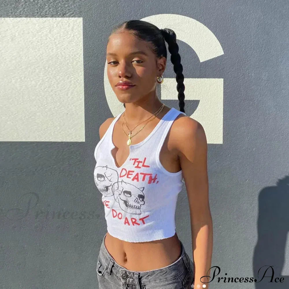 Graphic Cyber Streetwear Women Chic Sleeveless Activity Harajuku Skinny Crops Tank top image 1