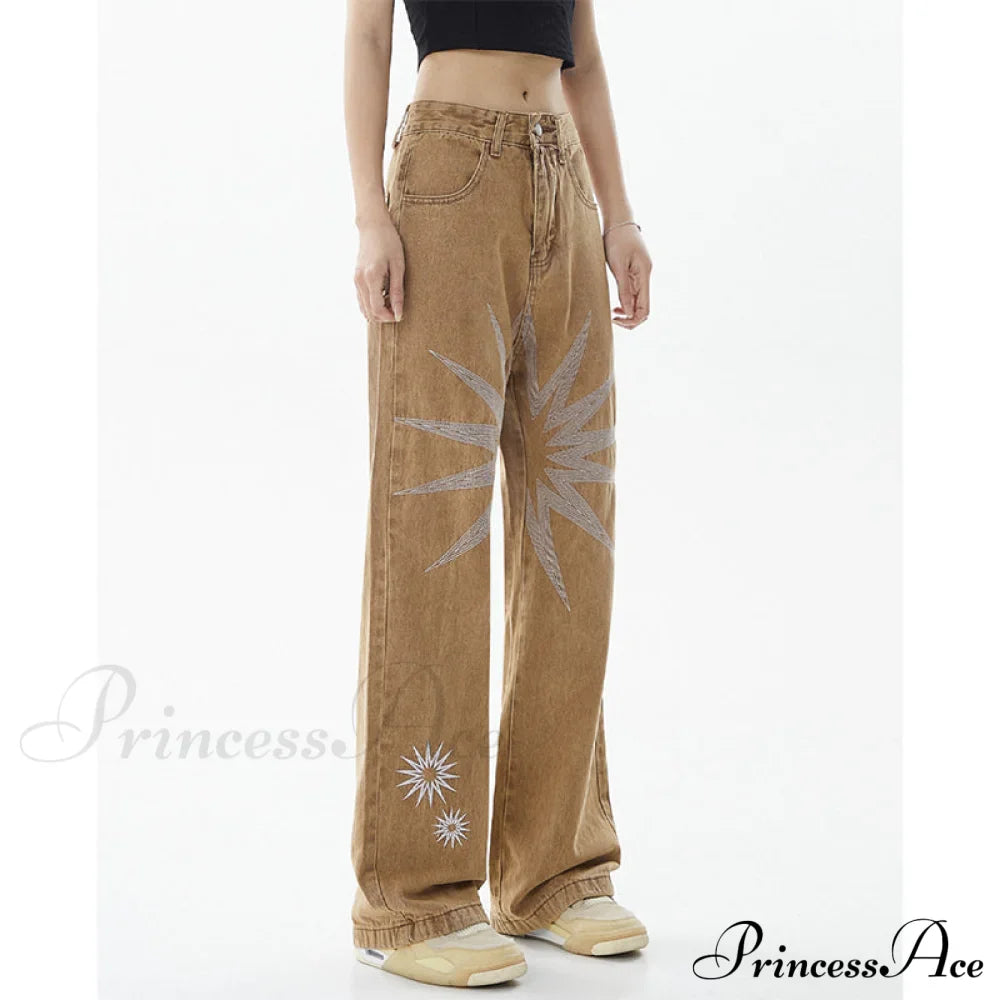 Graphic Pattern Vintage Khaki Jeans image 2