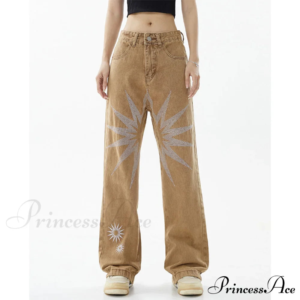 Graphic Pattern Vintage Khaki Jeans image 1