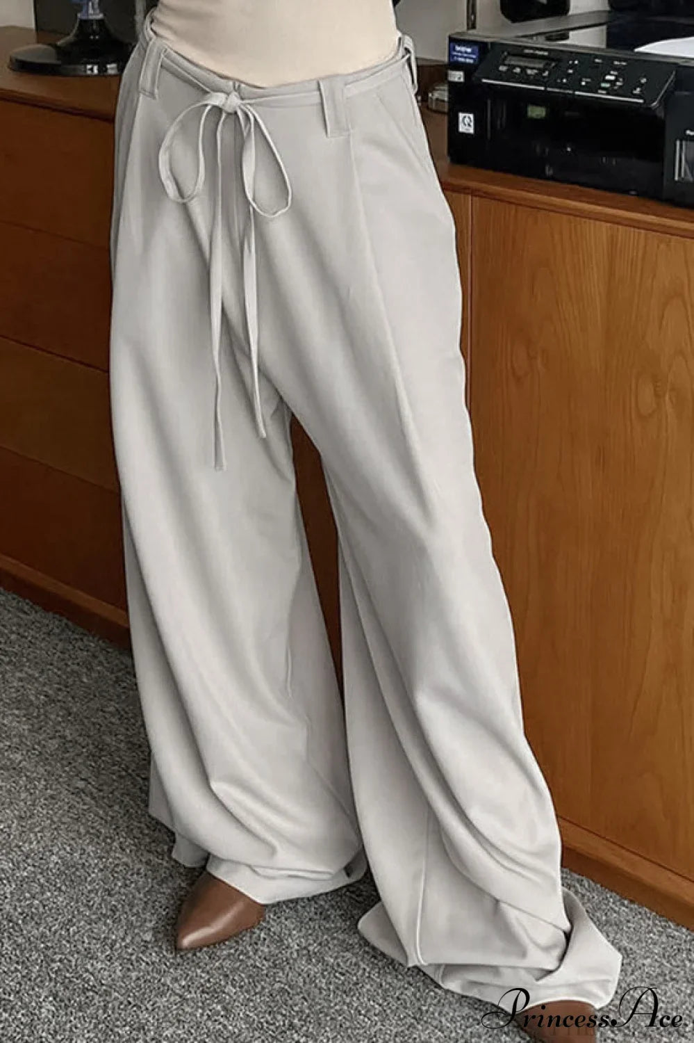 Gray Blazer Style Wide Leg Pleated Pants image 1