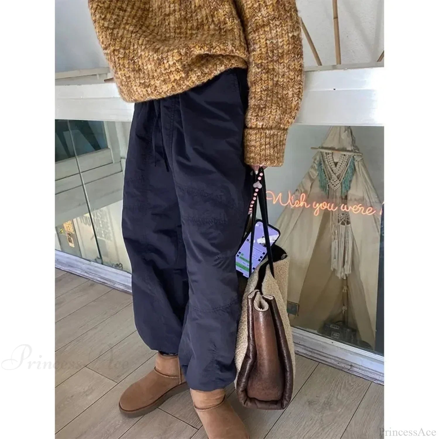 Gray Brushed Winter Korean Fashion Pants image 4