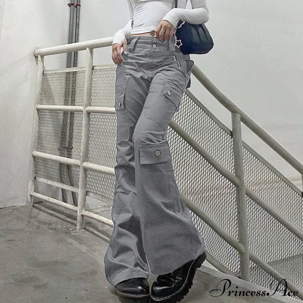 Gray Casual Stitched Pocket Cargo Pants image 3