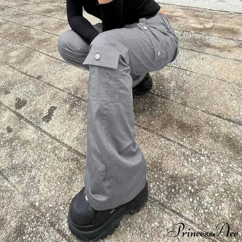 Gray Casual Stitched Pocket Cargo Pants image 2