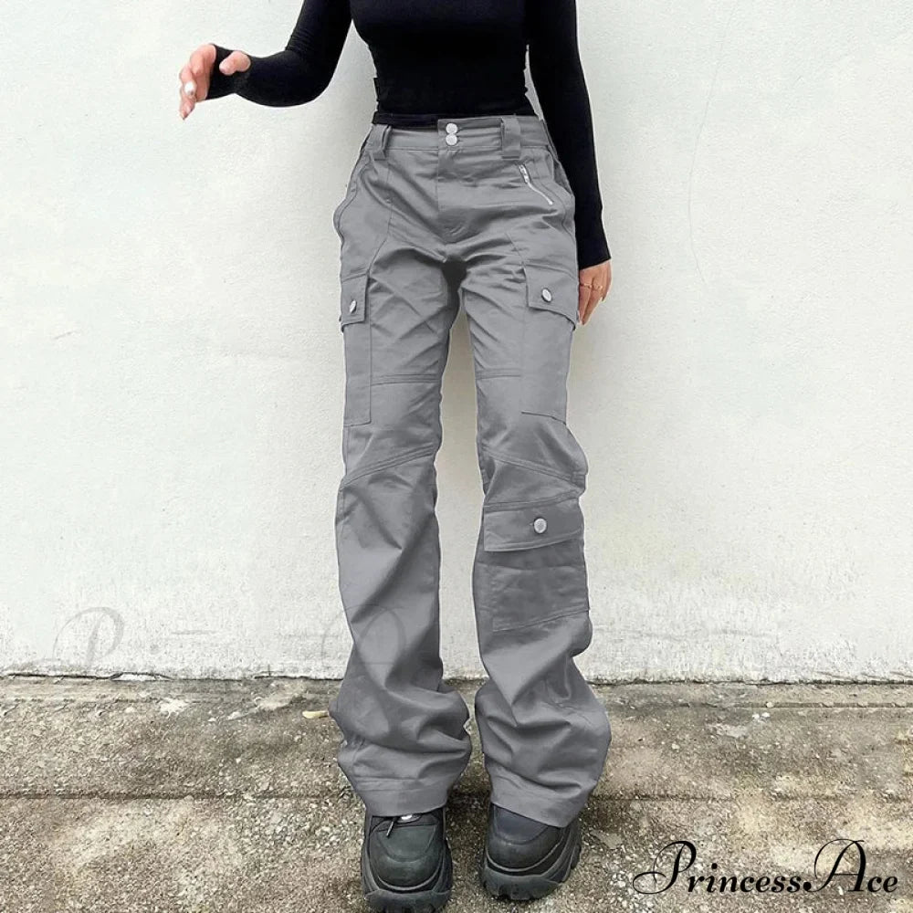 Gray Casual Stitched Pocket Cargo Pants image 1