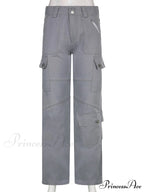 Gray Casual Stitched Pocket Cargo Pants image 5