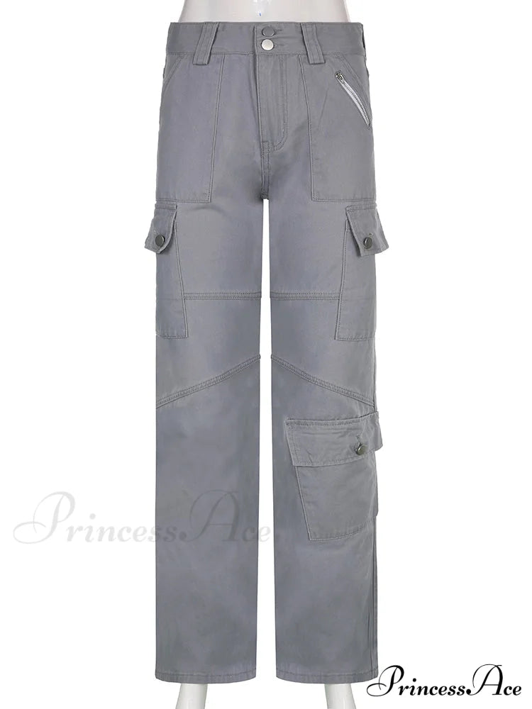 Gray Casual Stitched Pocket Cargo Pants image 5