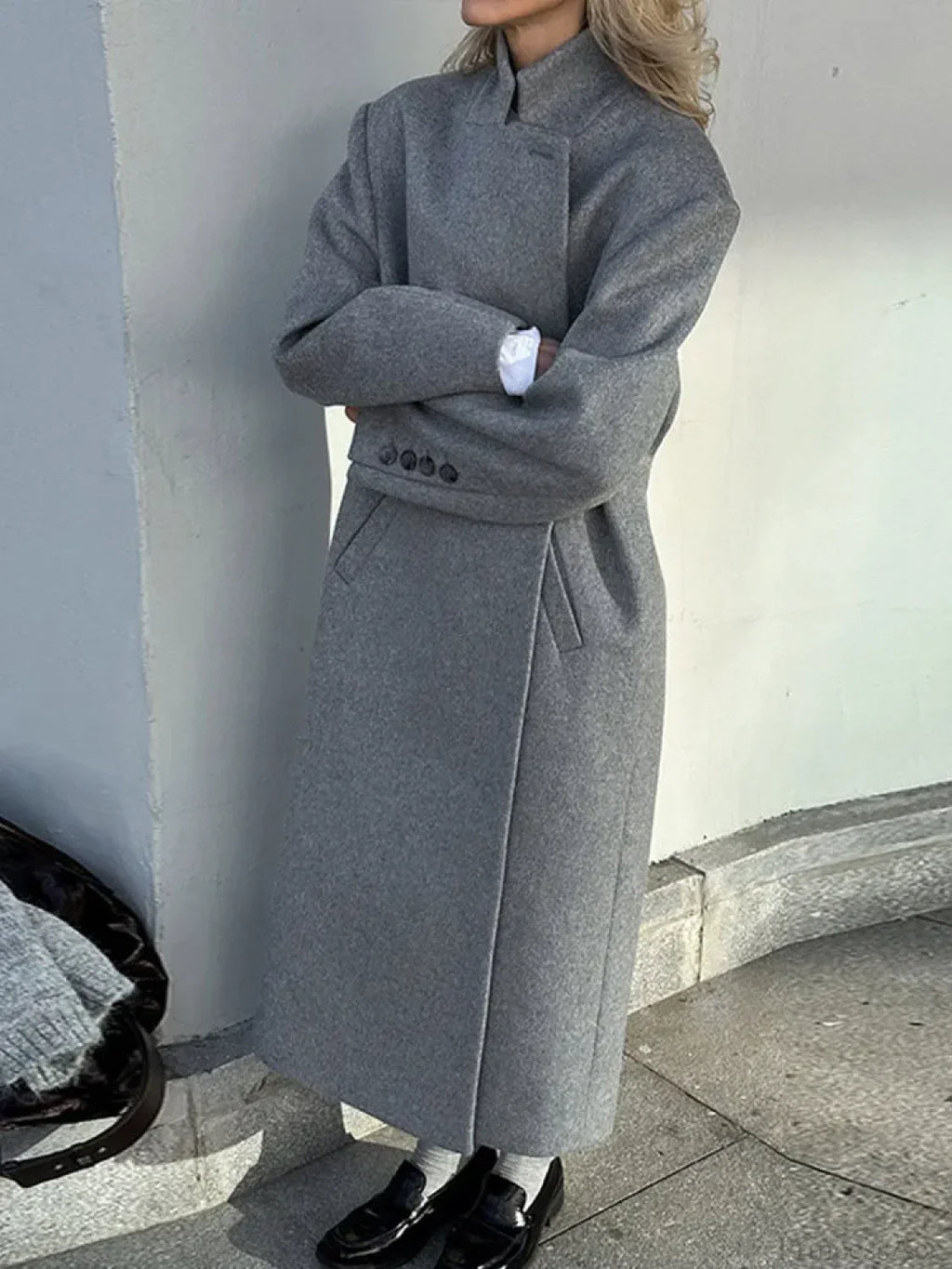 Gray Casual Wool Notched Button Up Overcoat image 2