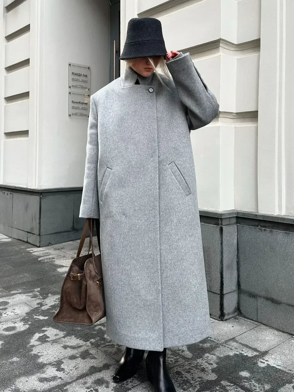 Gray Casual Wool Notched Button Up Overcoat image 3