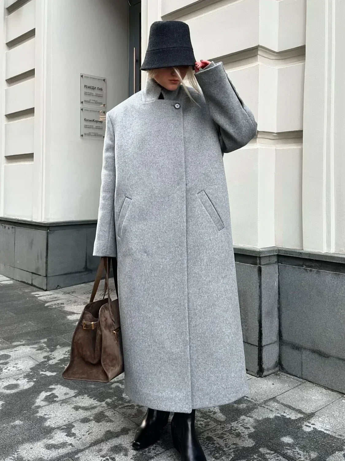 Gray Casual Wool Notched Button Up Overcoat image 3