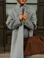 Gray Casual Wool Notched Button Up Overcoat image 4