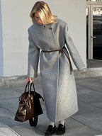 Gray Casual Wool Notched Button Up Overcoat image 1