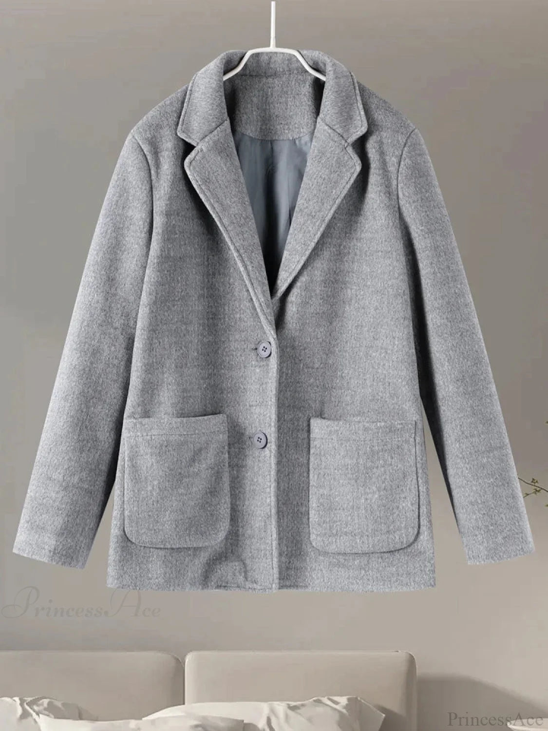 Gray Casual Wool Notched Button Up Overcoat image 8