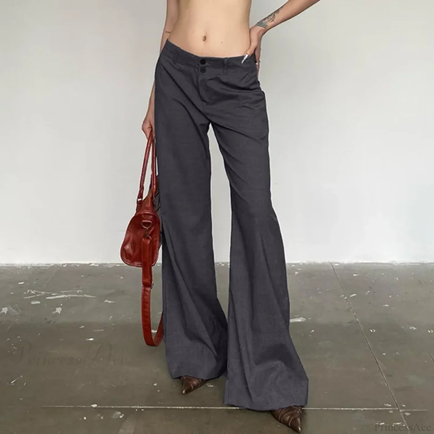 Gray Flared Palazzo Wide Leg Pants image 2