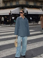 Gray Lapel Buttoned Elegant Loose Long Sleeves New Fashionable Stylish Coat image 2