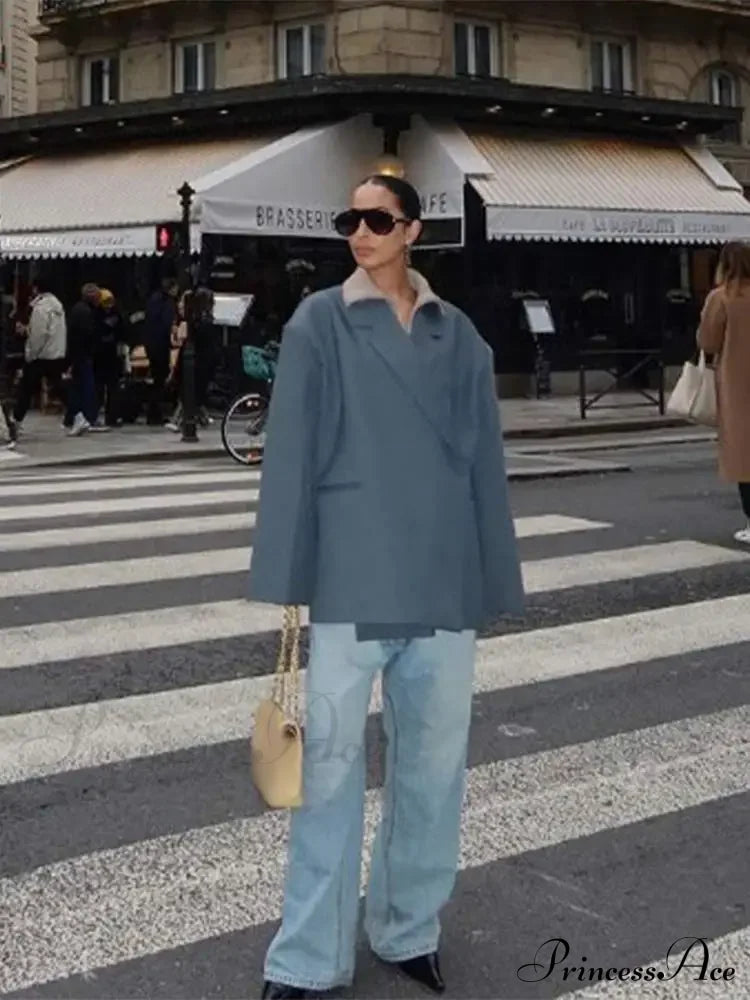 Gray Lapel Buttoned Elegant Loose Long Sleeves New Fashionable Stylish Coat image 2