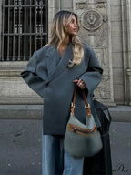 Gray Lapel Buttoned Elegant Loose Long Sleeves New Fashionable Stylish Coat image 1